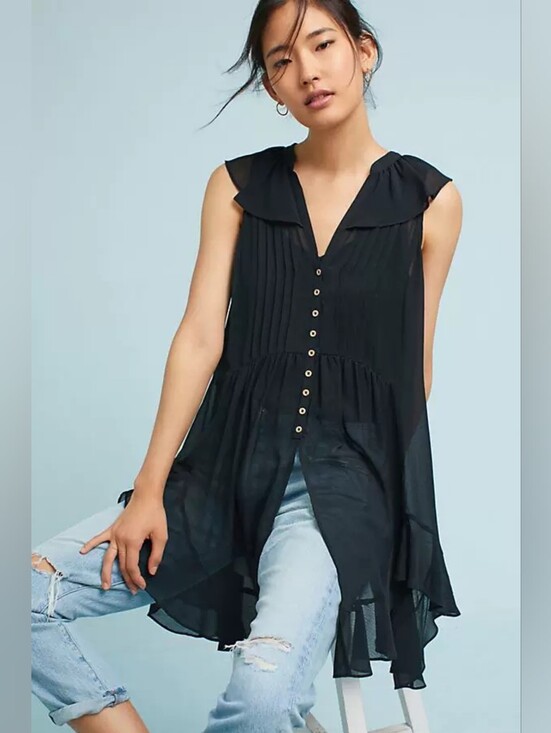 Akemi + Kin Tops - Anthropologie's Akemi + Kin Sheer Ruffled Tunic Top
